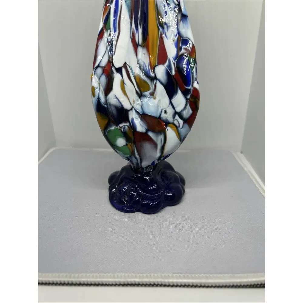 Vtg Murano Style Blown Blue Art Glass Rooster Colorful Bird 7" Figurine Nice - Picture 5 of 8